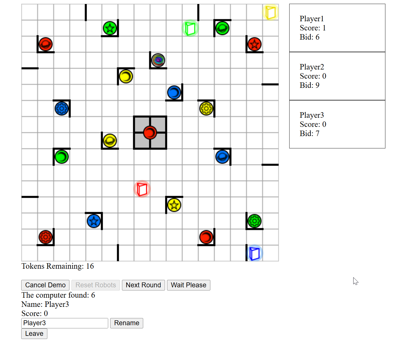 Demontration of an optimal Richochet Robots solution